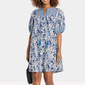 Knox Rose A-Line Cotton/Rayon Blend Dress Light Blue Floral Size M